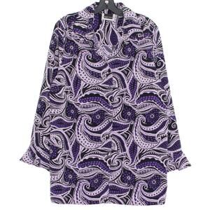 Maggie Barnes Top Paisley Boho Cottage Retro Abstract Casual Button Purple 20W